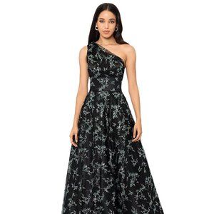 BLONDIE NITES Juniors' Glitter-Pattern One-Shoulder Gown Black/Mint